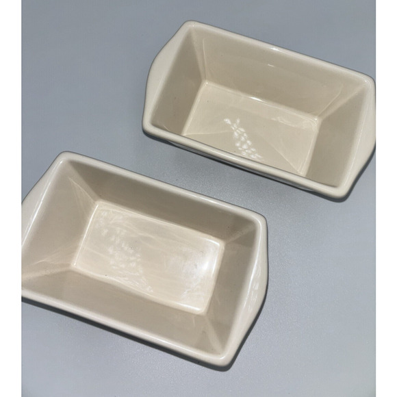 Mini Loaf Pans Set of 2 Holiday Merry Christmas Stoneware Baking Dishes Unused - Picture 5 of 8